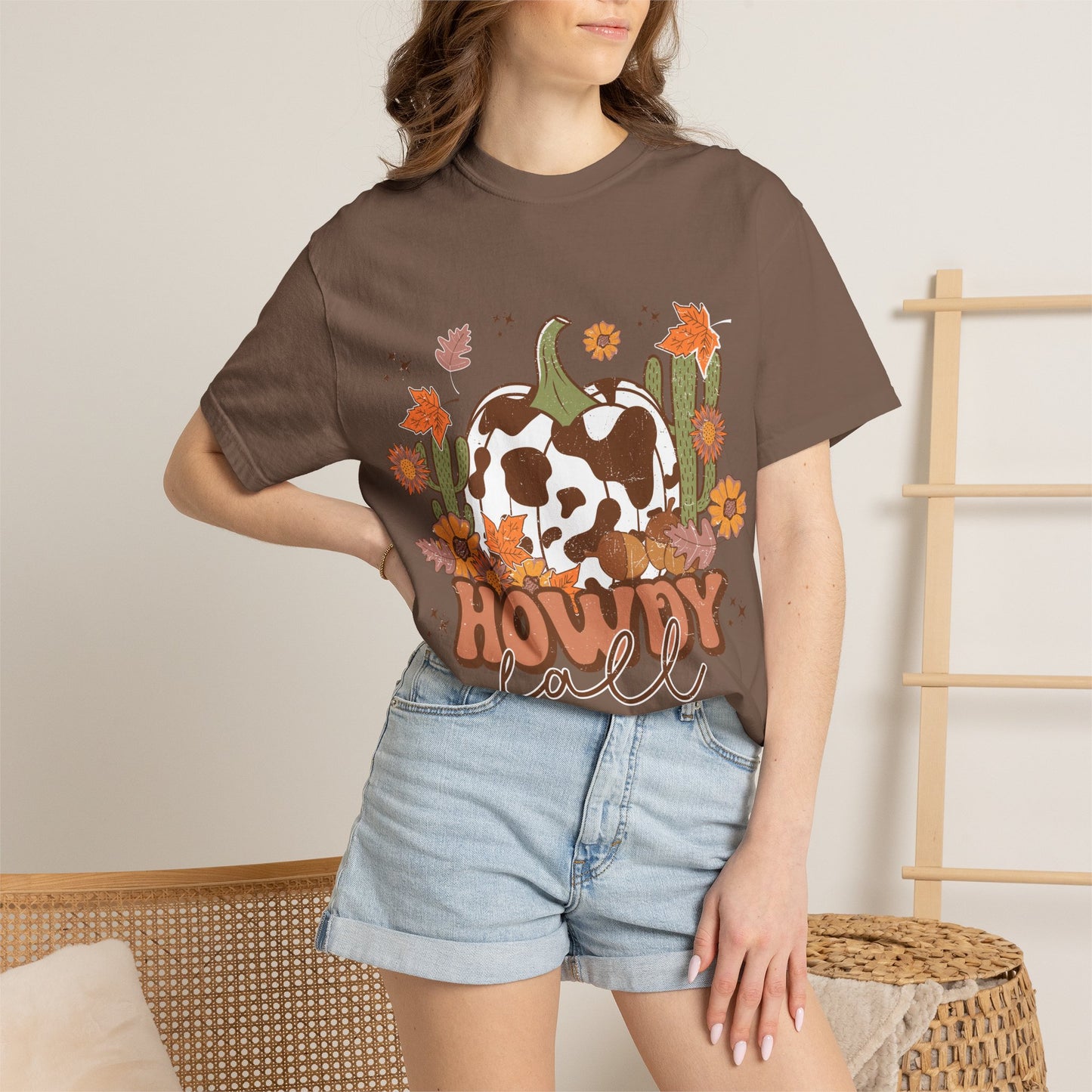 Howdy Fall T-Shirt — Cow Print Pumpkin Autumn Tee