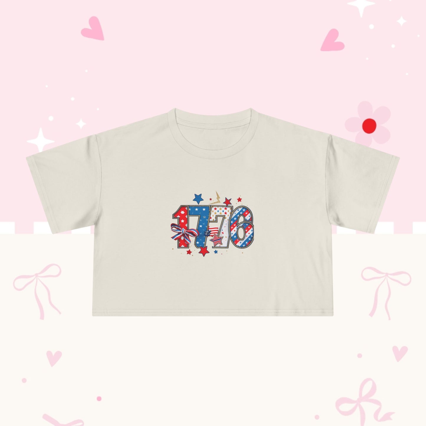 Patriotic '4th' Women's Crop Tee – USA Flag Fireworks 4th of July Top