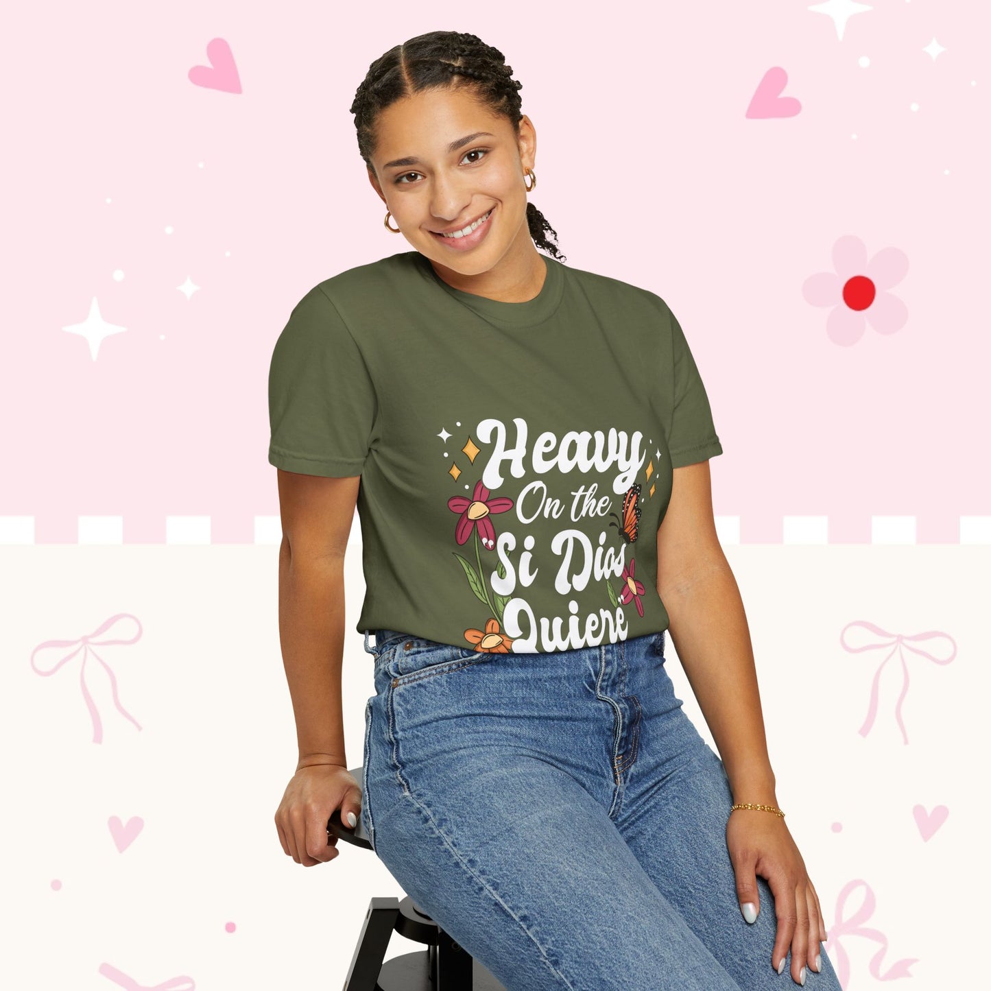 Heavy On The Si Dios Quiere T-Shirt — Floral Spanish Faith Tee