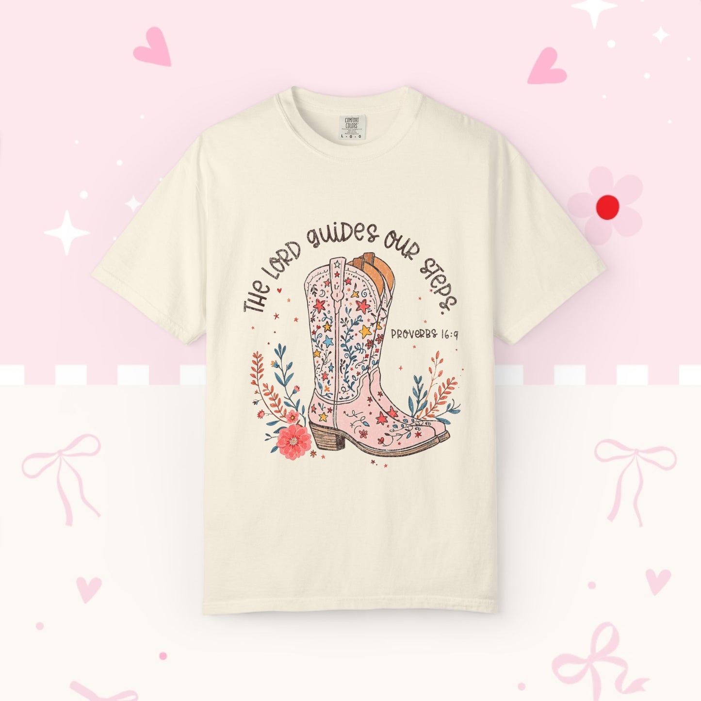 Christian Cowboy Boots T‑Shirt — "The Lord Guides Our Steps" Floral Western Tee
