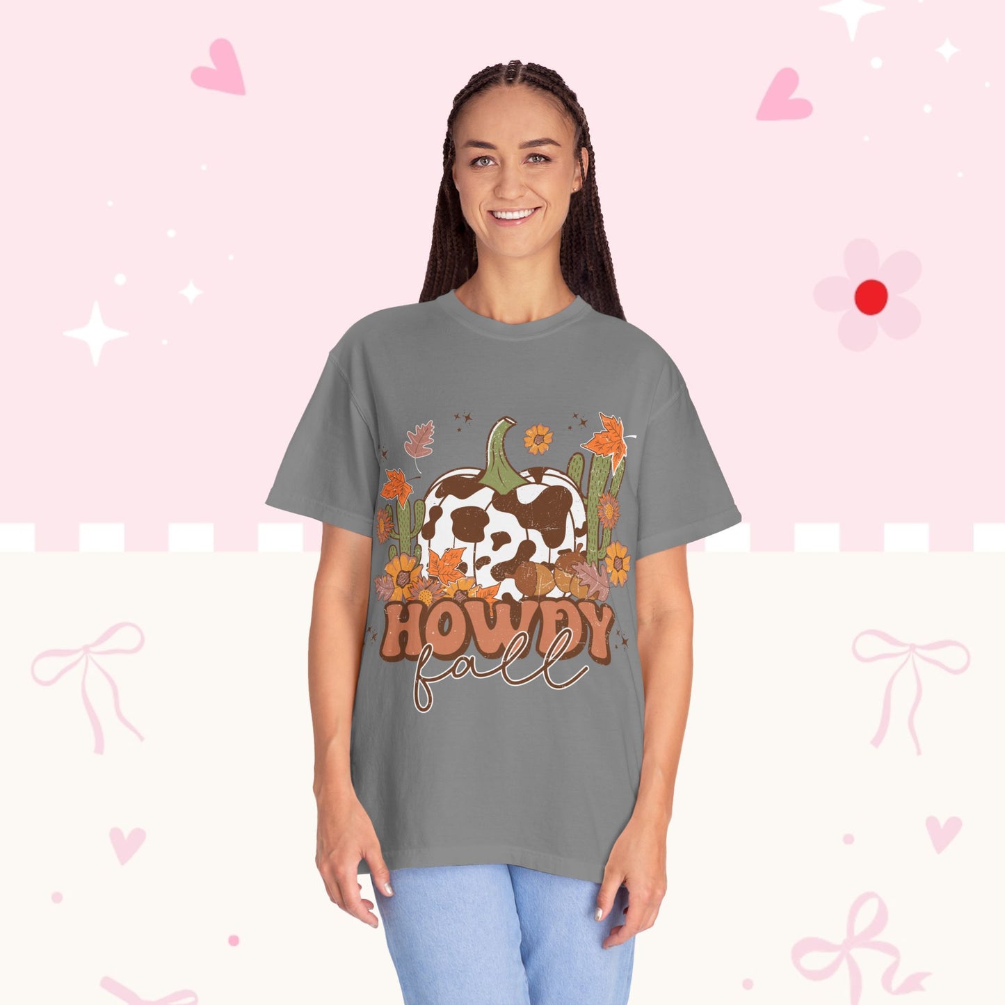 Howdy Fall T-Shirt — Cow Print Pumpkin Autumn Tee