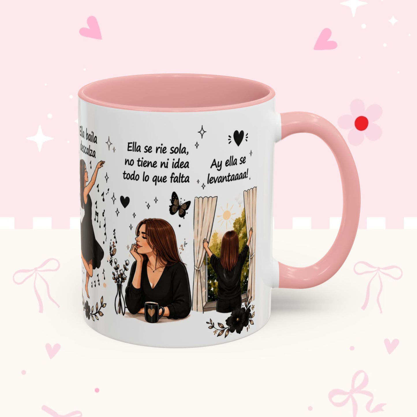 Inspirational Spanish Quote Accent Coffee Mug — 'Ella baila, descansa, se ríe sola'