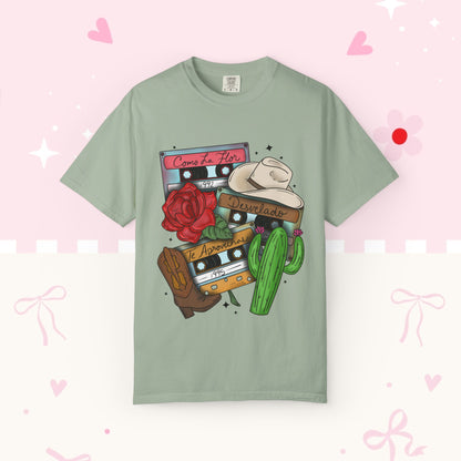 Retro Cassette & Cactus T-Shirt — 'Canción de Amor' Vintage Mexican Music Tee