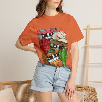 Retro Cassette & Cactus T-Shirt — 'Canción de Amor' Vintage Mexican Music Tee