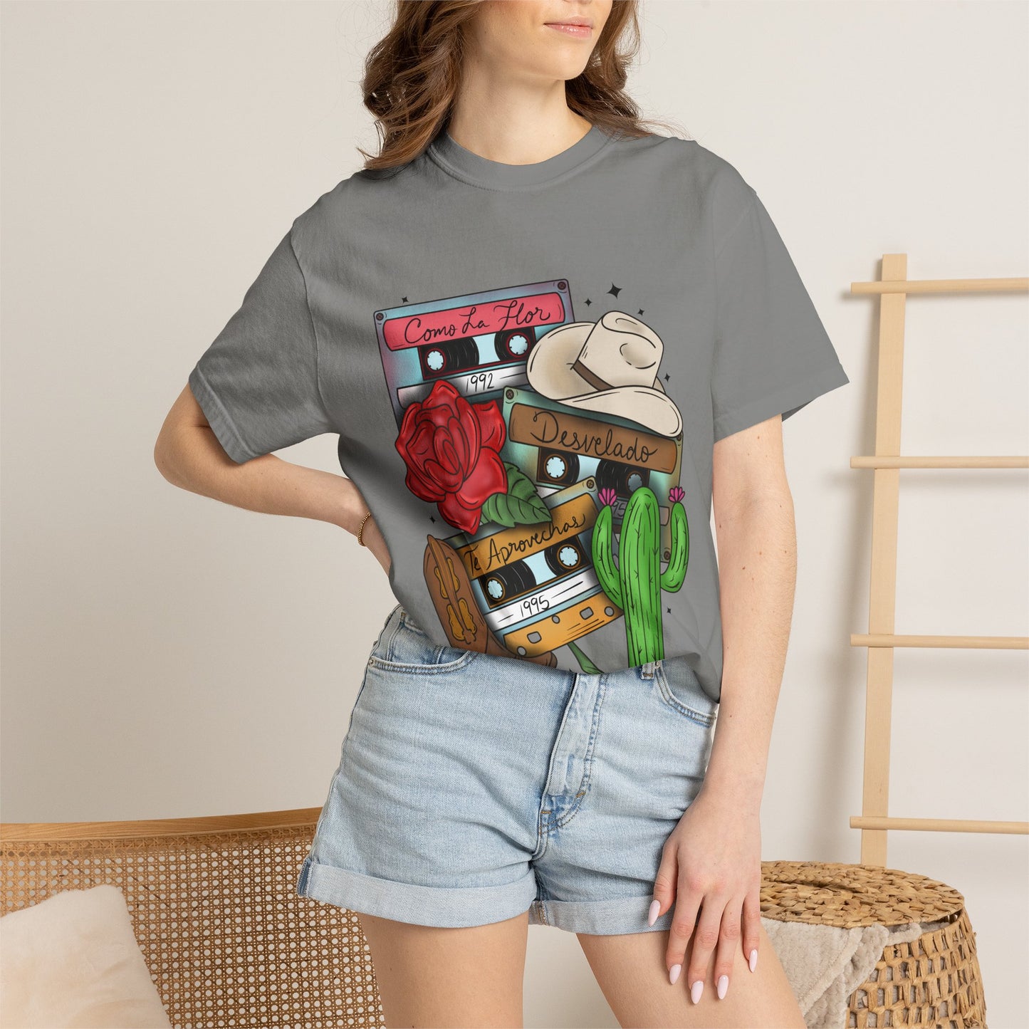 Retro Cassette & Cactus T-Shirt — 'Canción de Amor' Vintage Mexican Music Tee