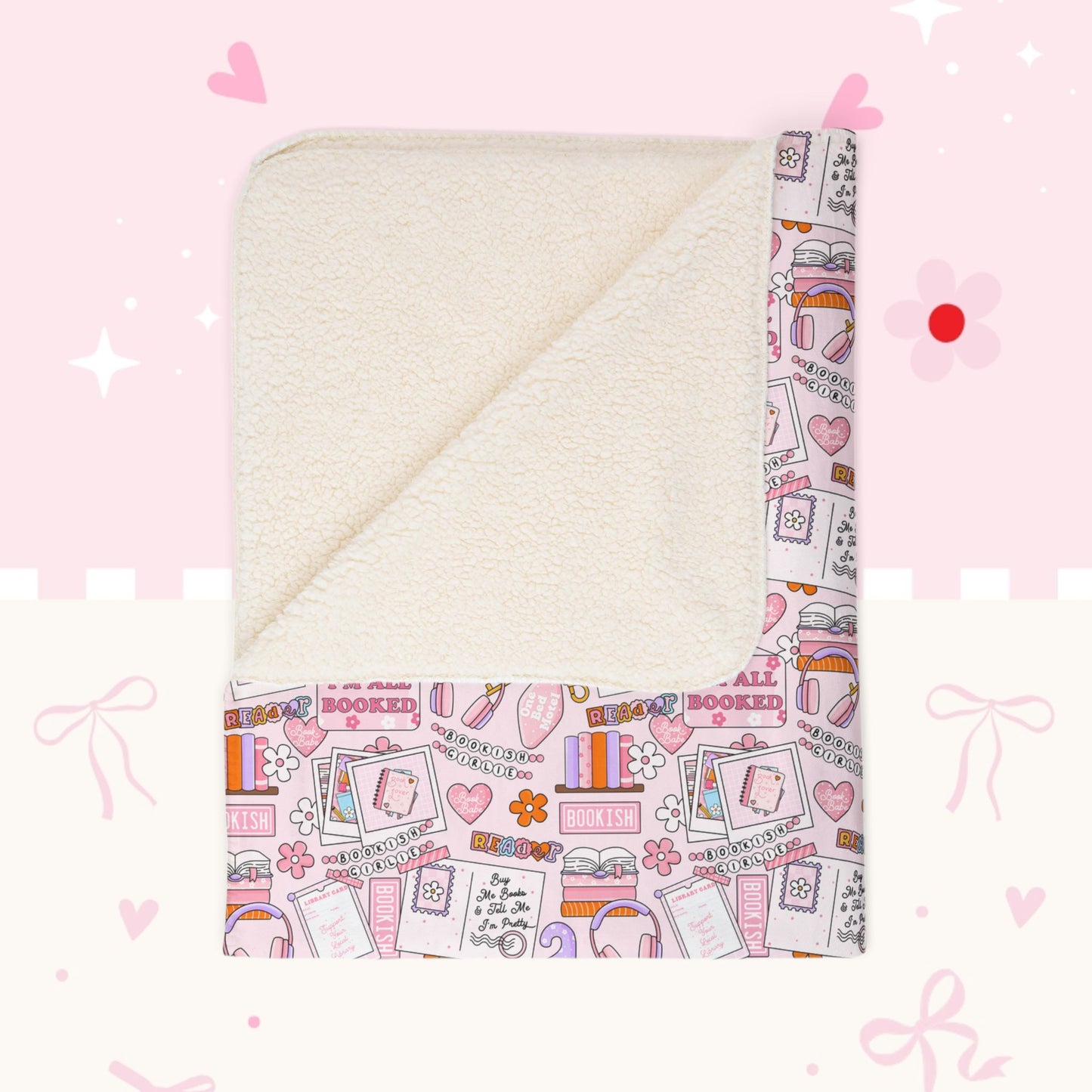Fleece Sherpa Blanket — Cozy Bookie Girl Pattern