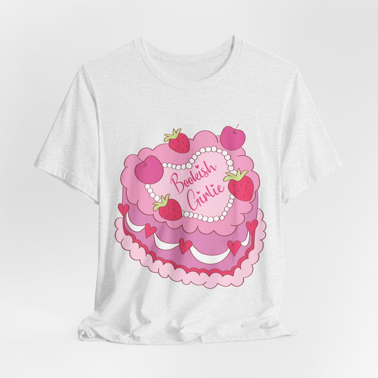 Cake Cutie Tee — “Bookish Girlie” Pink Strawberry Graphic T‑Shirt