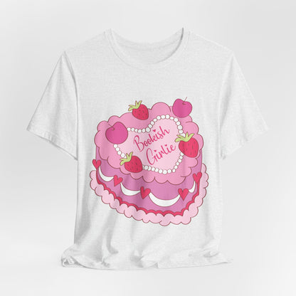 Cake Cutie Tee — “Bookish Girlie” Pink Strawberry Graphic T‑Shirt