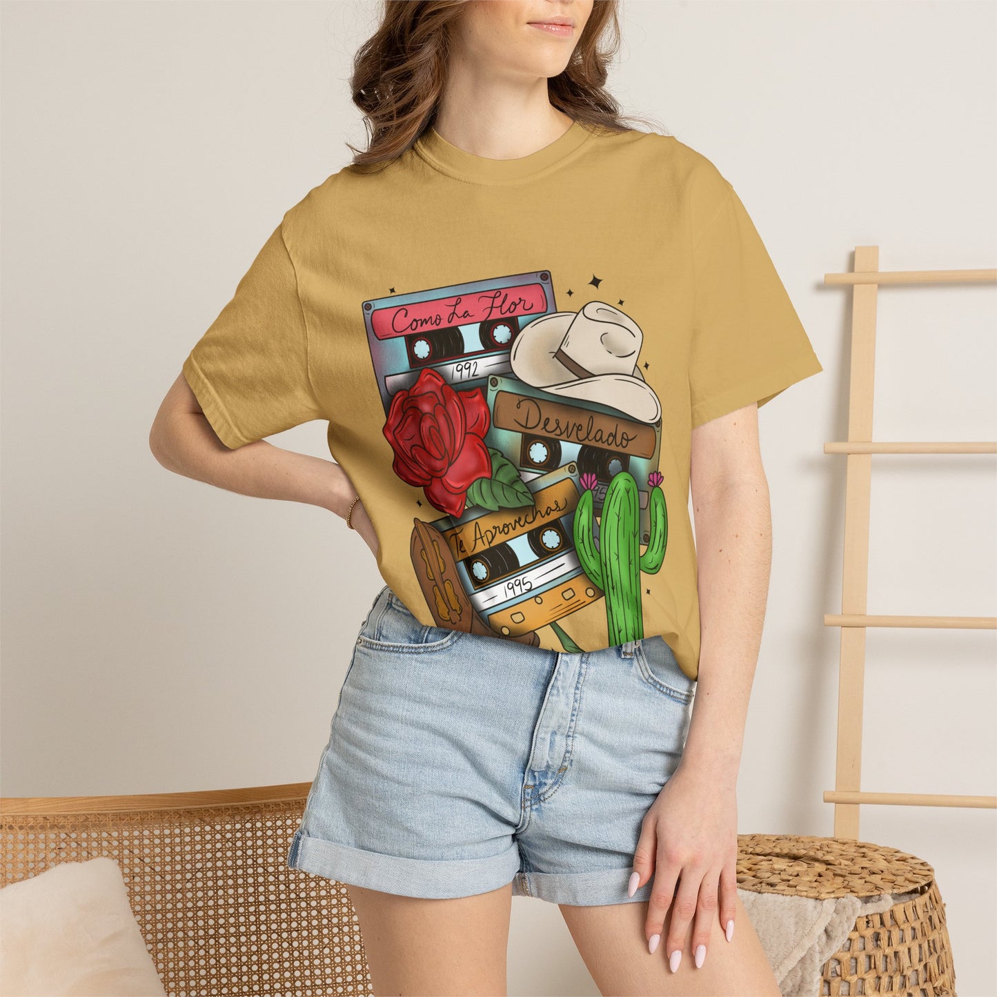 Retro Cassette & Cactus T-Shirt — 'Canción de Amor' Vintage Mexican Music Tee