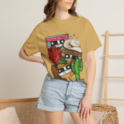 Retro Cassette & Cactus T-Shirt — 'Canción de Amor' Vintage Mexican Music Tee