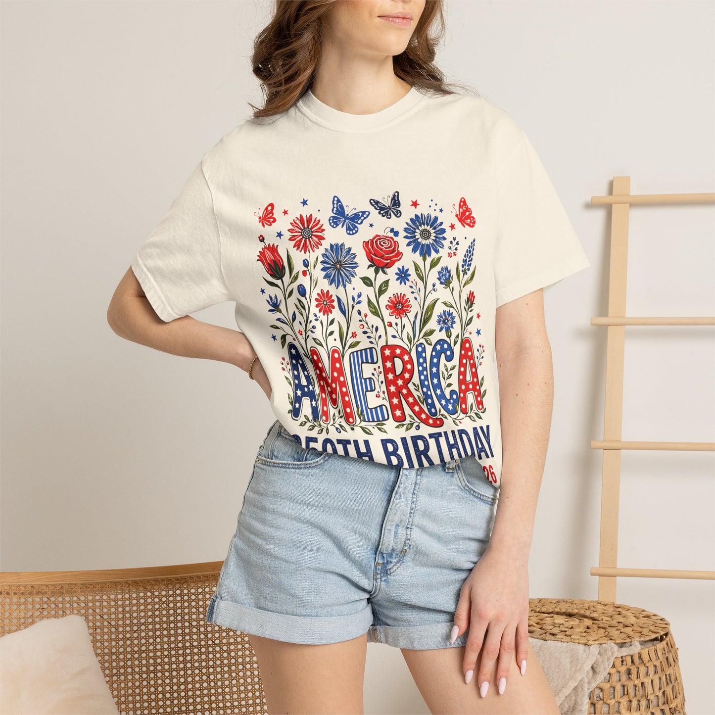 America 250th Birthday T-Shirt — July 4, 1776–2026 Patriotic Floral Tee