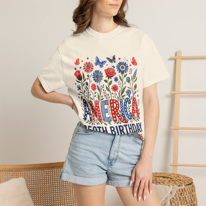 America 250th Birthday T-Shirt — July 4, 1776–2026 Patriotic Floral Tee