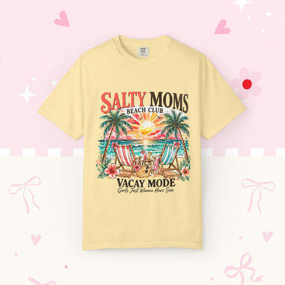 Salty Moms Beach Club T-Shirt — "Vacay Mode" Retro Palm Beach Tee