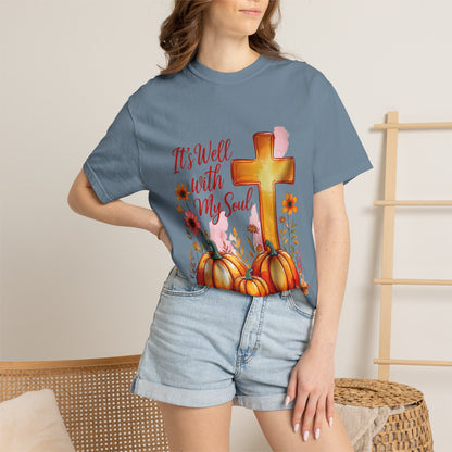 It's Well With My Soul T-Shirt — Christian Fall Pumpkin Cross Tee