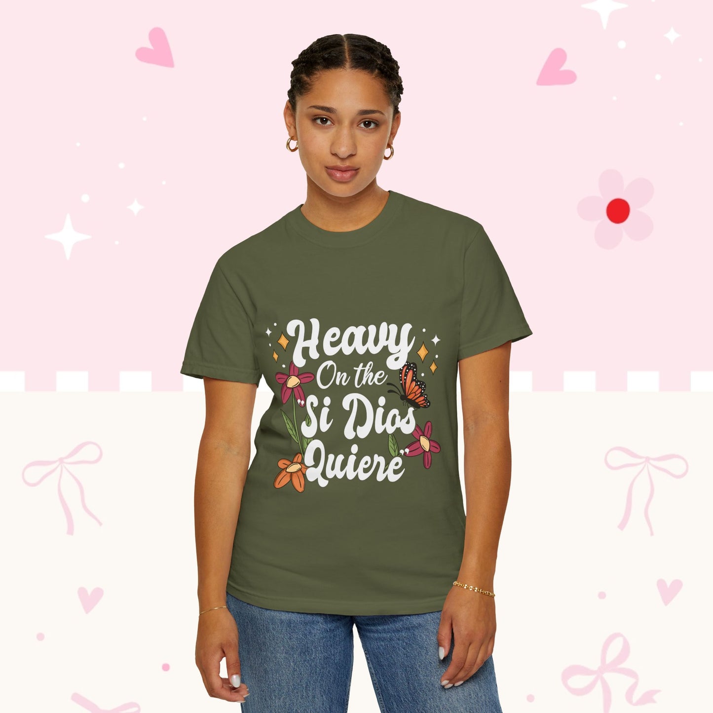 Heavy On The Si Dios Quiere T-Shirt — Floral Spanish Faith Tee