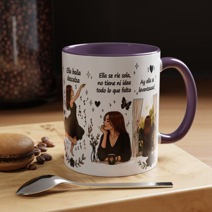 Inspirational Spanish Quote Accent Coffee Mug — 'Ella baila, descansa, se ríe sola'