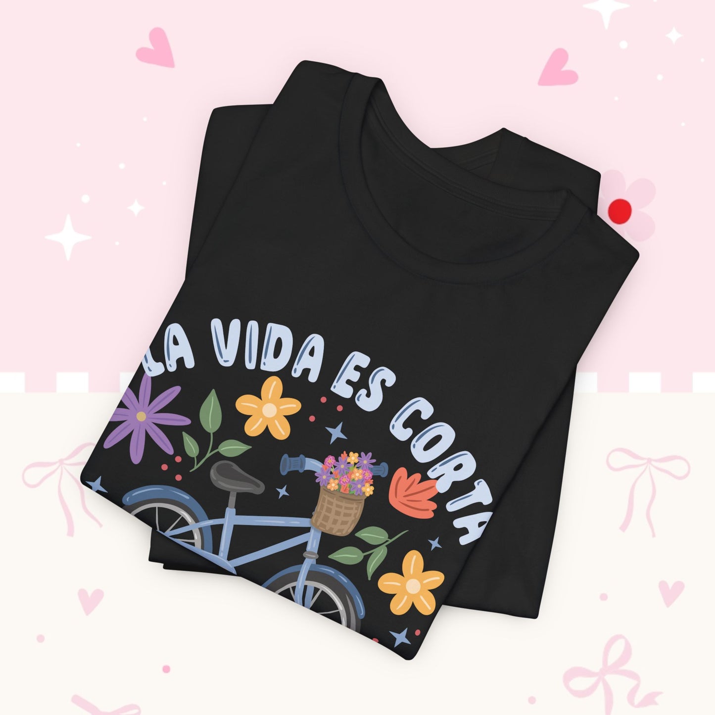 La Vida Es Corta Bicycle Tee — "Disfruta El Viaje" Floral Bike Shirt