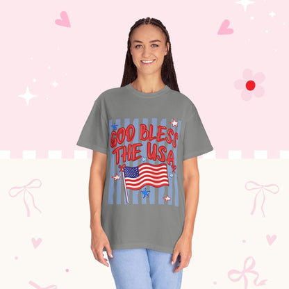 God Bless The USA Patriotic T-Shirt — American Flag 4th of July Tee