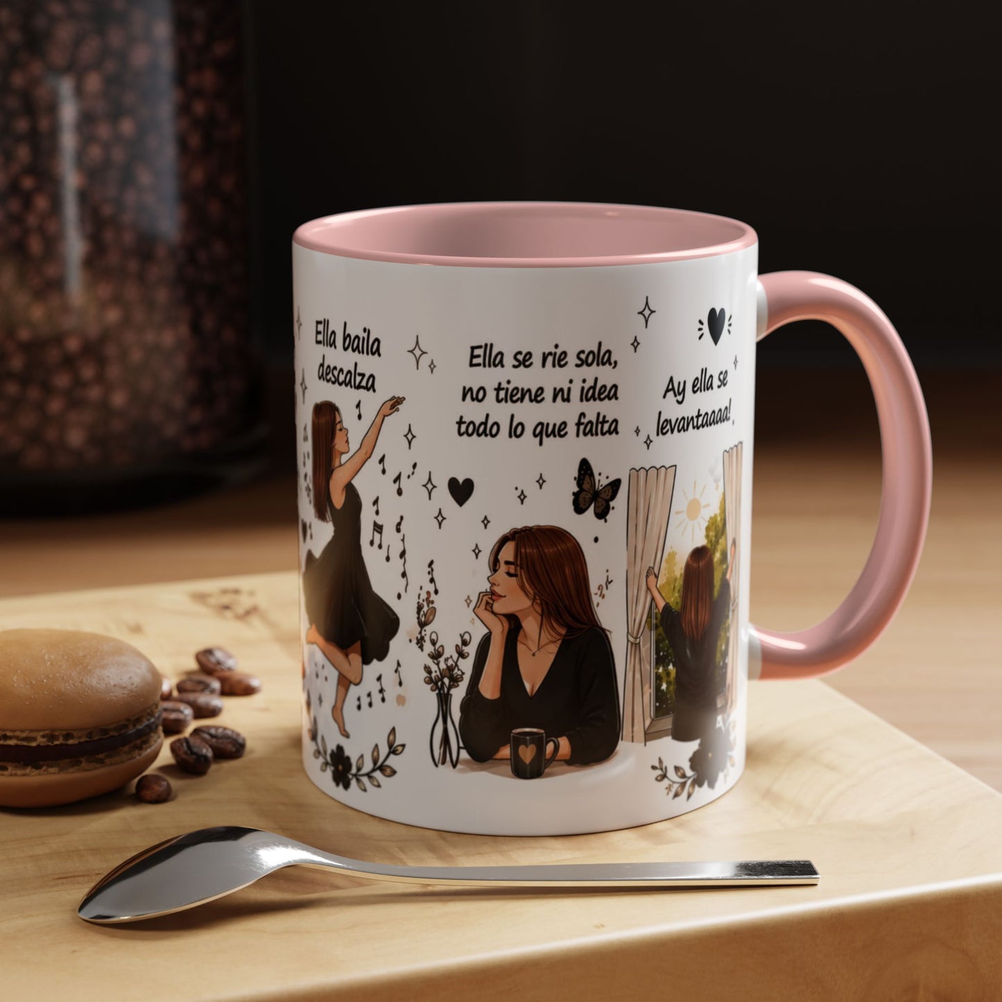 Inspirational Spanish Quote Accent Coffee Mug — 'Ella baila, descansa, se ríe sola'
