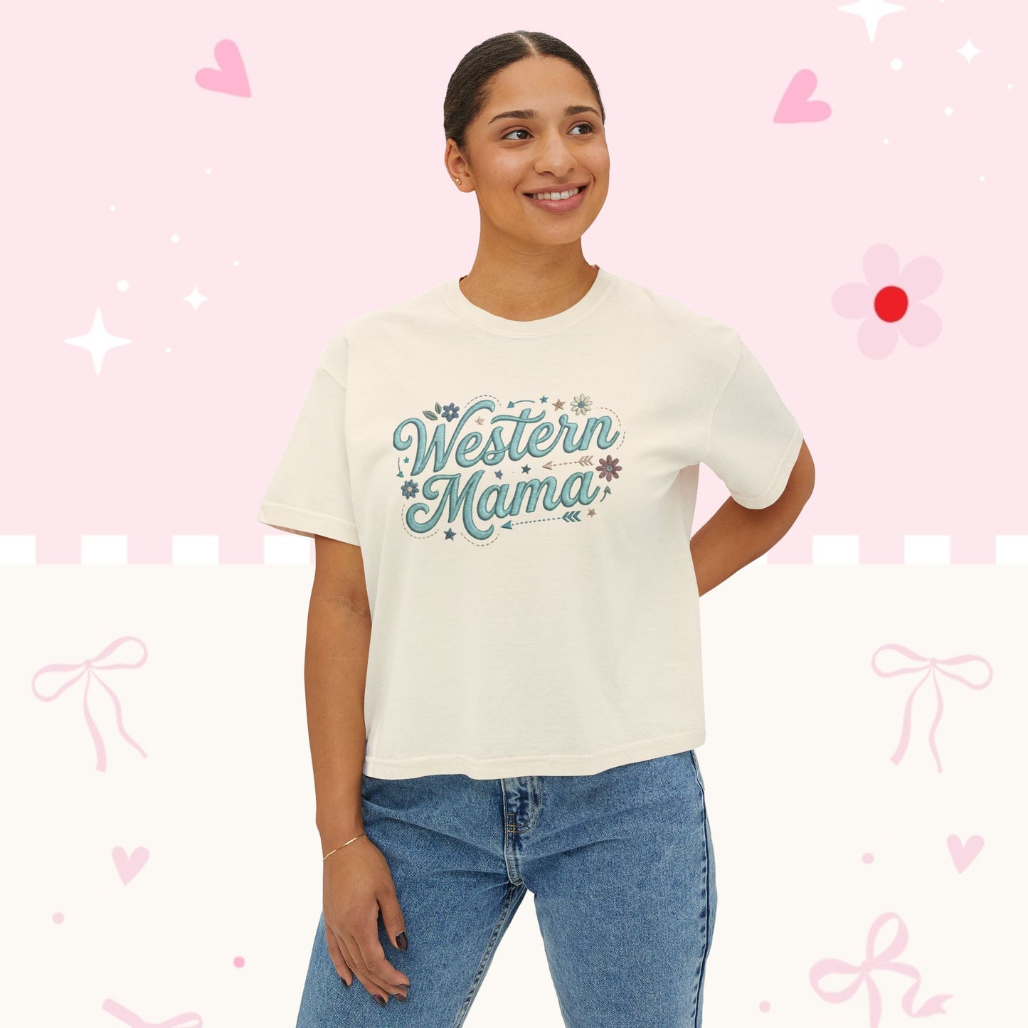 Western Mama Boxy Tee — Retro Floral Women's Western T‑Shirt