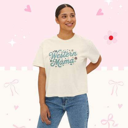 Western Mama Boxy Tee — Retro Floral Women's Western T‑Shirt