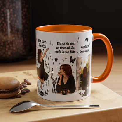 Inspirational Spanish Quote Accent Coffee Mug — 'Ella baila, descansa, se ríe sola'