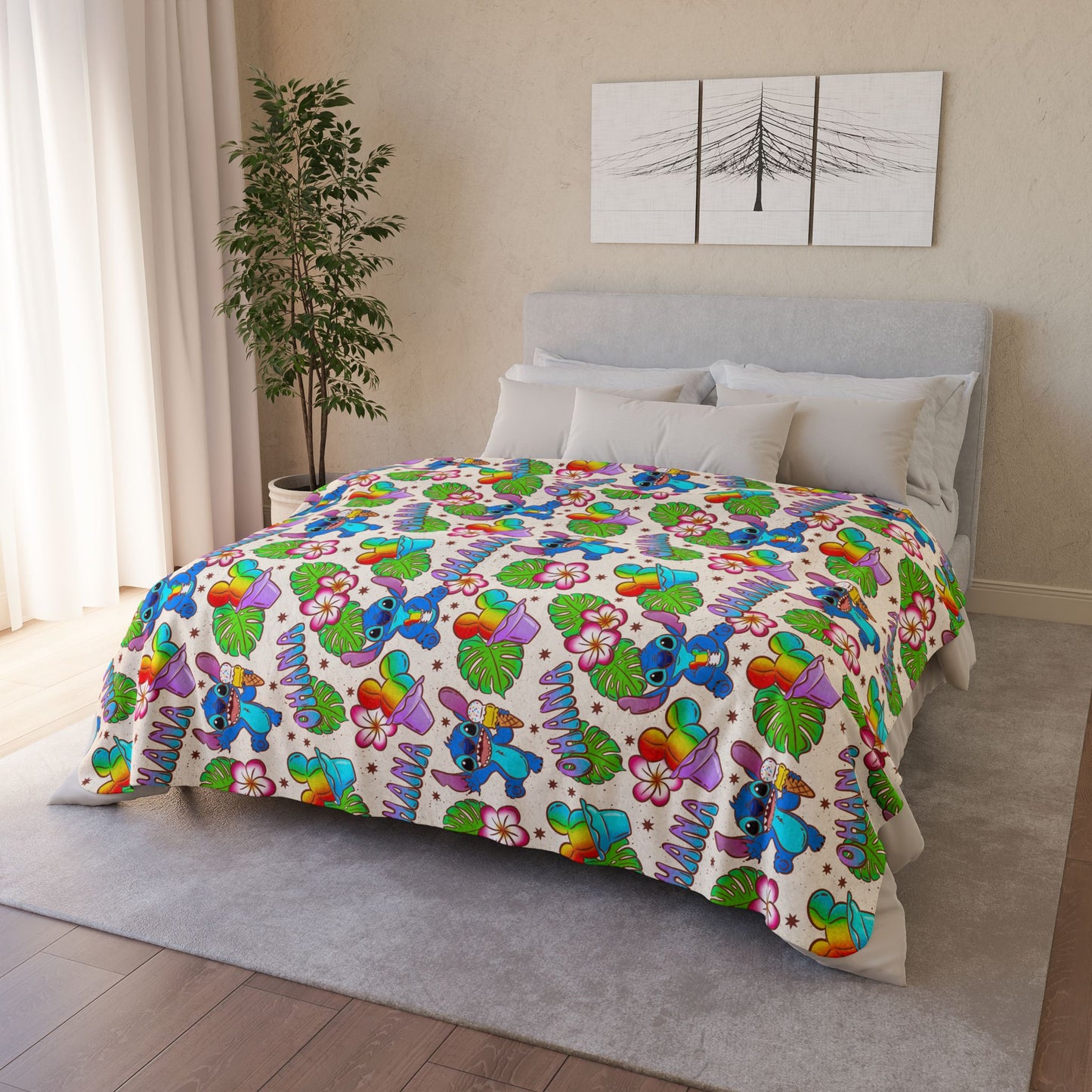 Cute Kawaii blue alien Pattern Sherpa Blanket — Fleece Throw