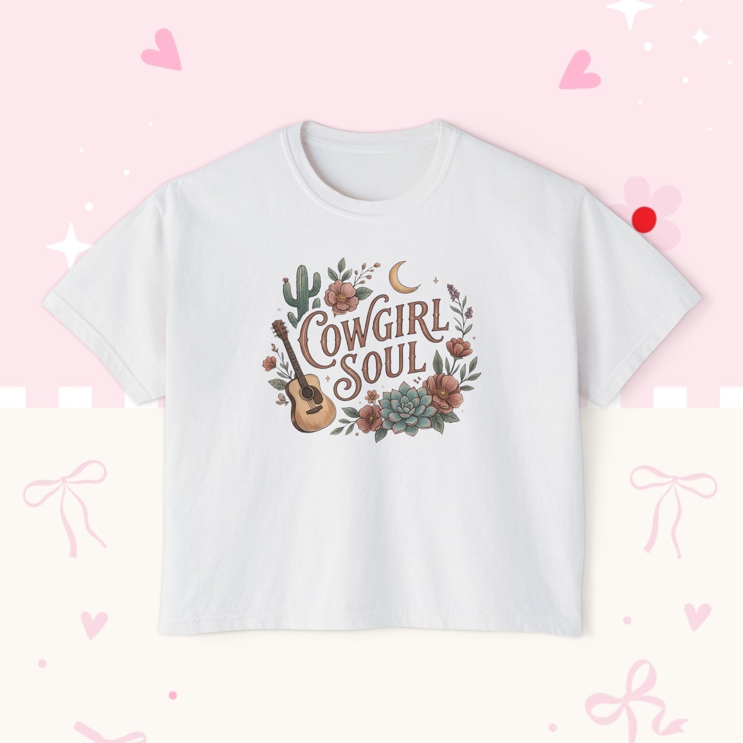 Cowgirl Soul Women's Boxy Tee — Floral Guitar Western Graphic
