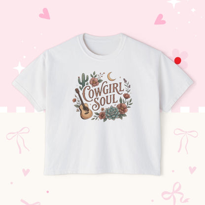 Cowgirl Soul Women's Boxy Tee — Floral Guitar Western Graphic