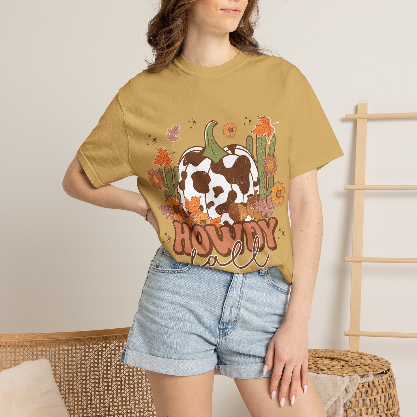 Howdy Fall T-Shirt — Cow Print Pumpkin Autumn Tee