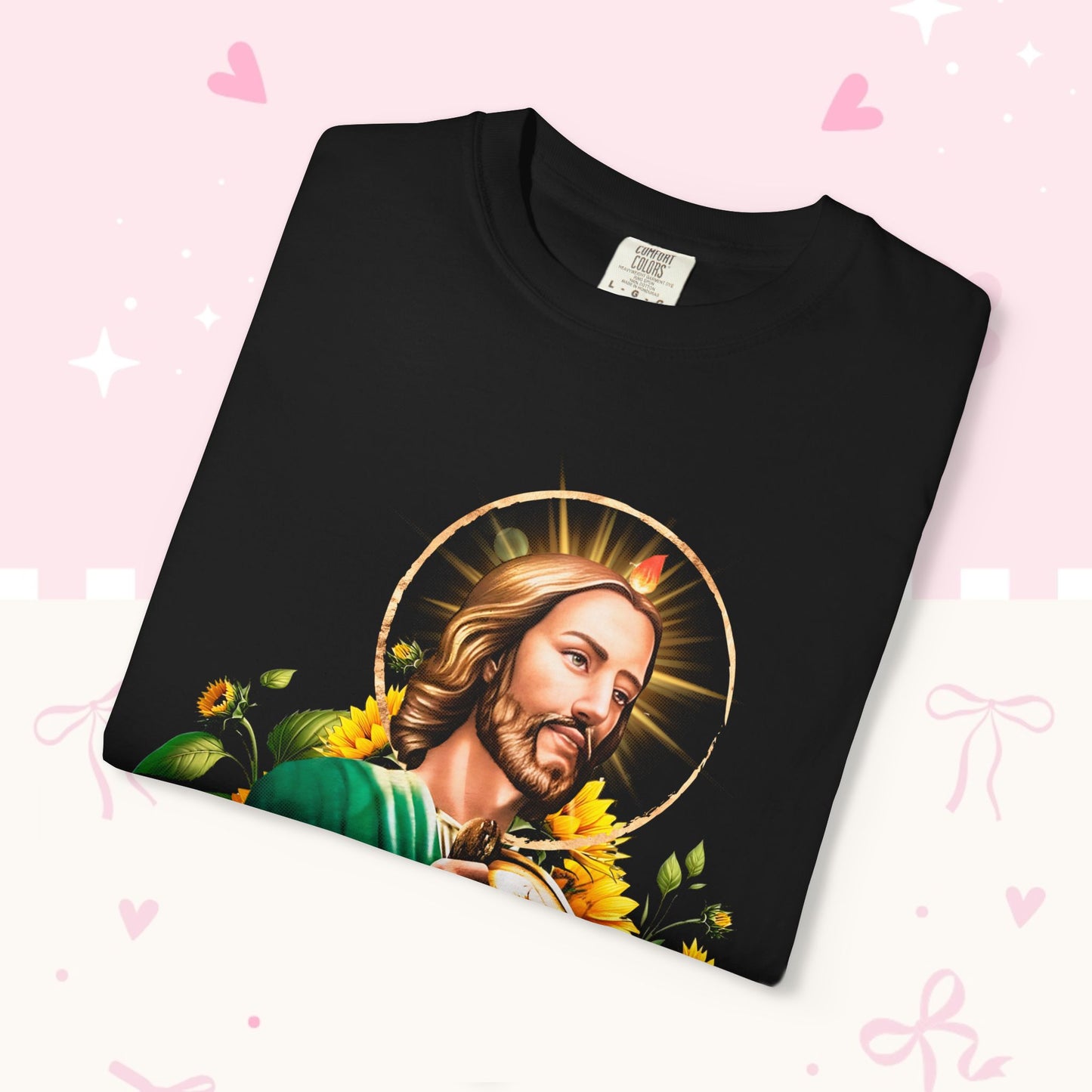 Saint Jude with Dove T-Shirt — Religious Christian Faith Graphic Tee (Sunflowers)