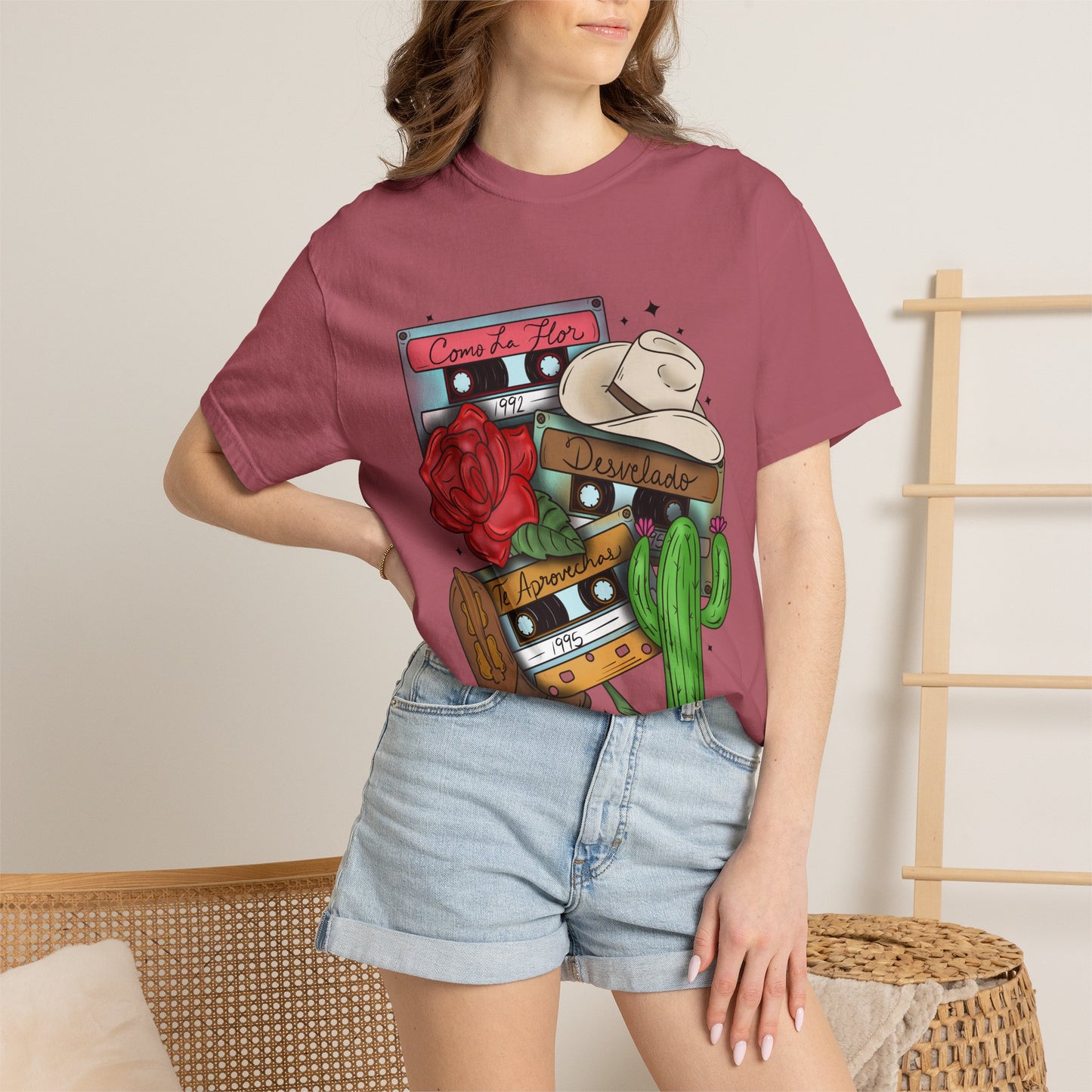Retro Cassette & Cactus T-Shirt — 'Canción de Amor' Vintage Mexican Music Tee
