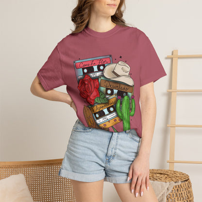 Retro Cassette & Cactus T-Shirt — 'Canción de Amor' Vintage Mexican Music Tee