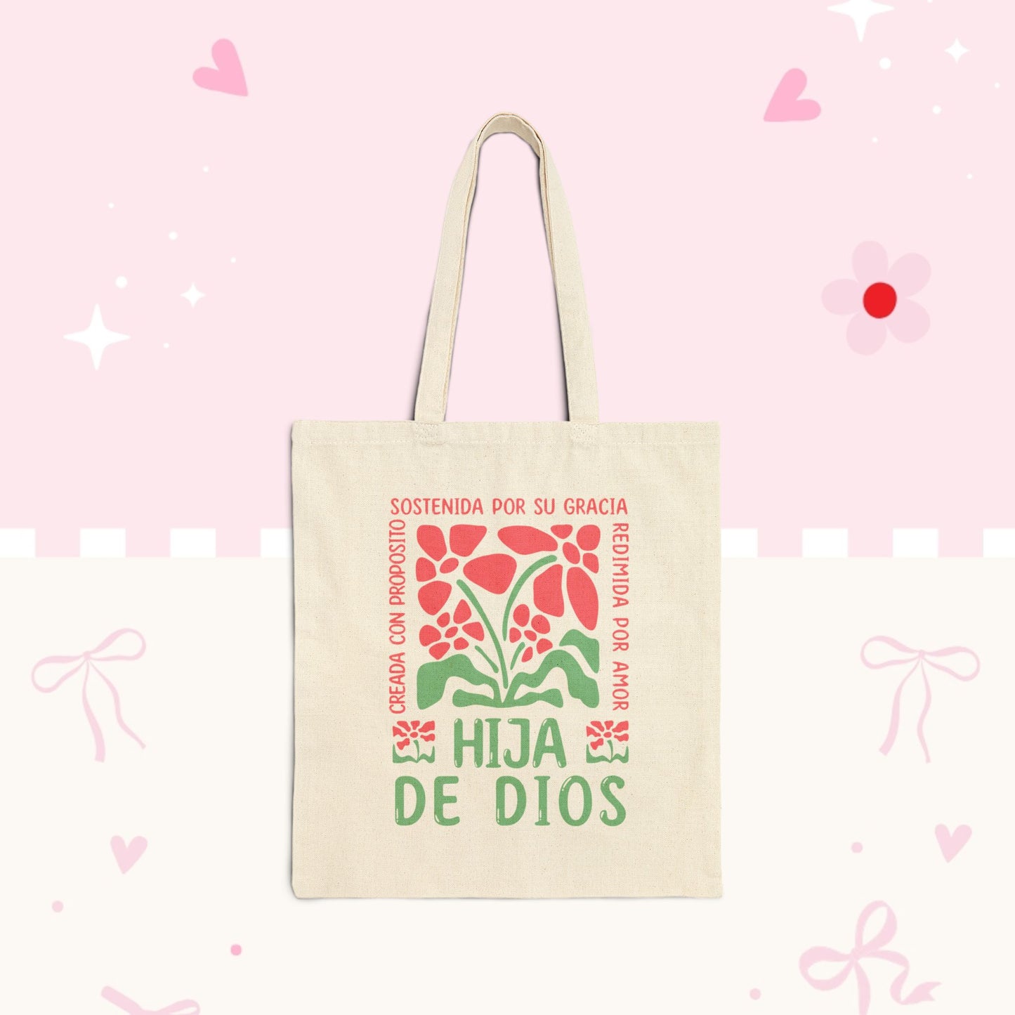 Tote Bag — Hija de Dios Floral Canvas Tote (Spanish Faith Gift)