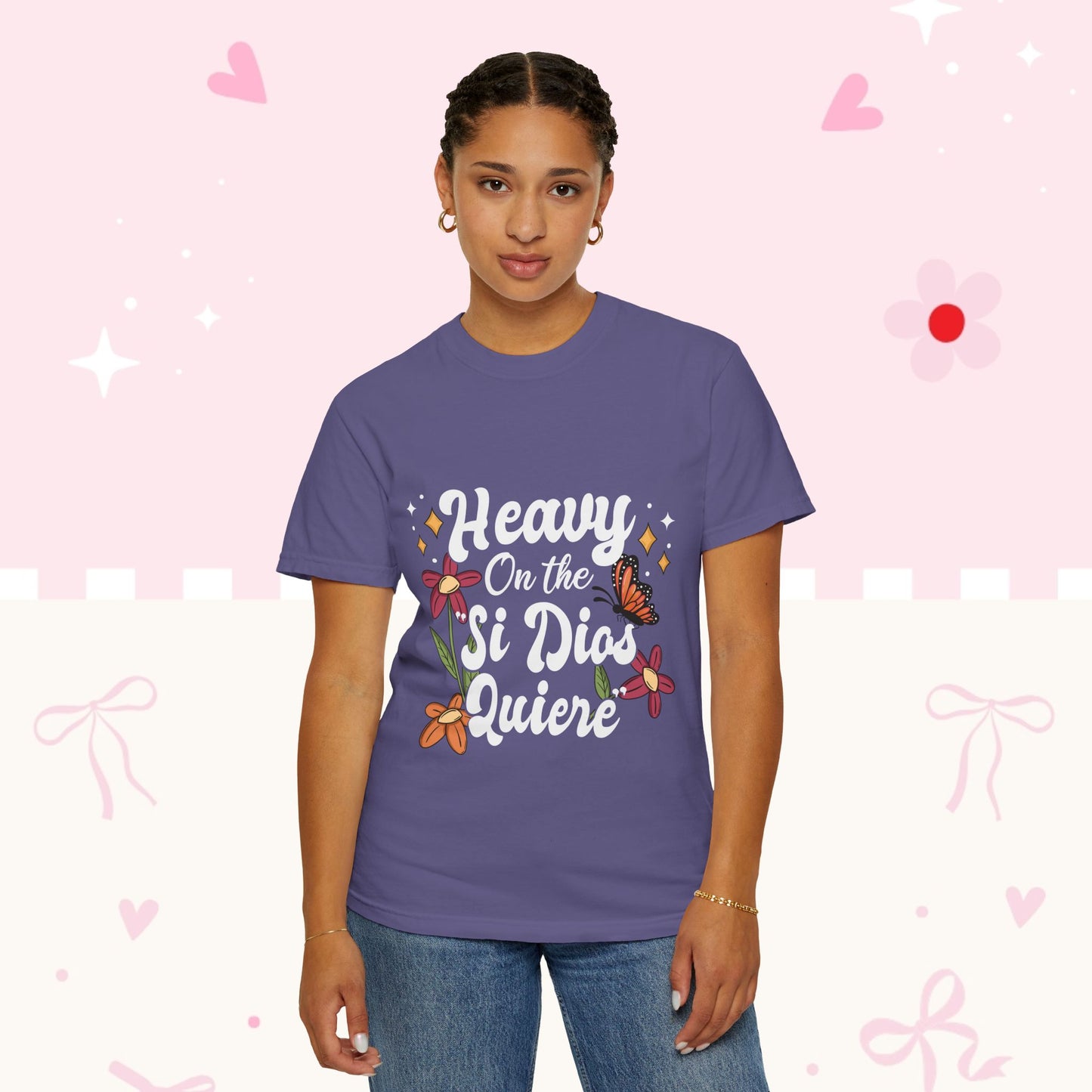 Heavy On The Si Dios Quiere T-Shirt — Floral Spanish Faith Tee