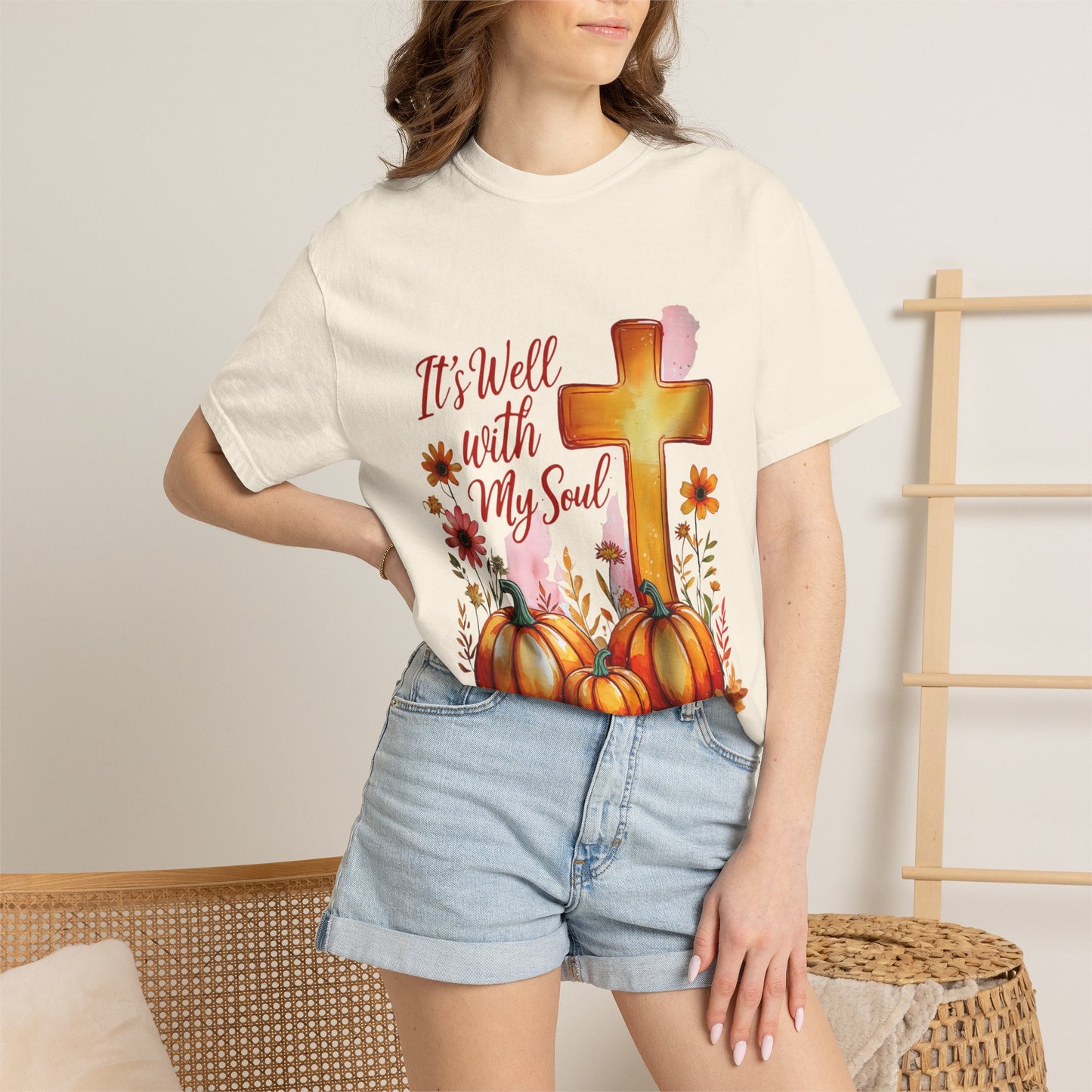 It's Well With My Soul T-Shirt — Christian Fall Pumpkin Cross Tee