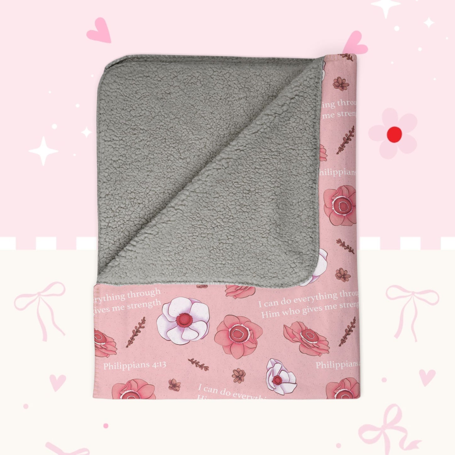 Floral Pink Fleece Sherpa Blanket — Cozy Rose Pattern Throw for Girls & Teens