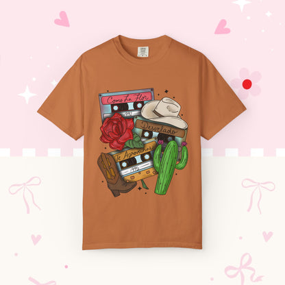 Retro Cassette & Cactus T-Shirt — 'Canción de Amor' Vintage Mexican Music Tee