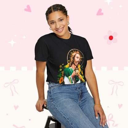 Saint Jude with Dove T-Shirt — Religious Christian Faith Graphic Tee (Sunflowers)