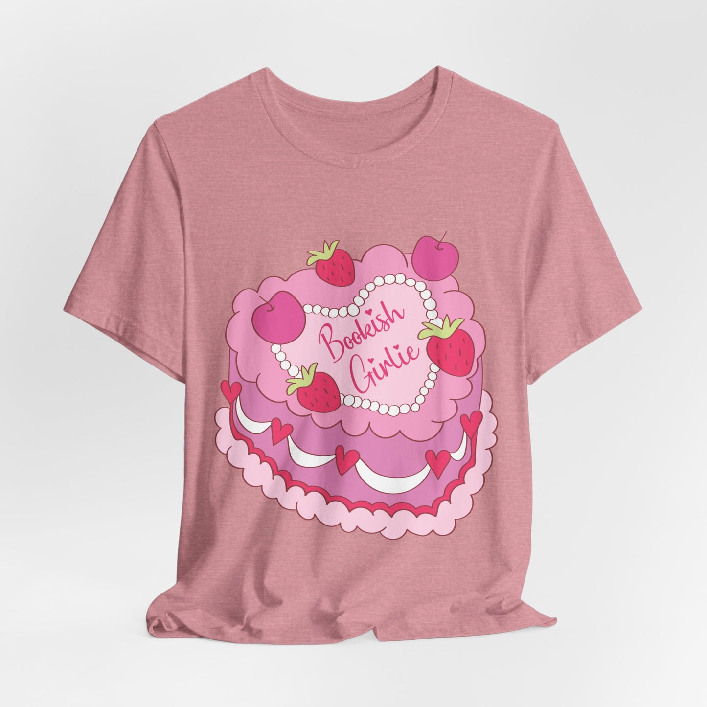 Cake Cutie Tee — “Bookish Girlie” Pink Strawberry Graphic T‑Shirt