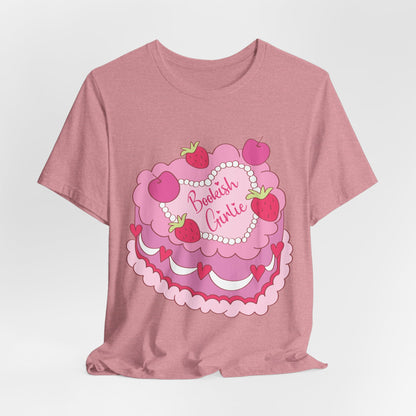 Cake Cutie Tee — “Bookish Girlie” Pink Strawberry Graphic T‑Shirt