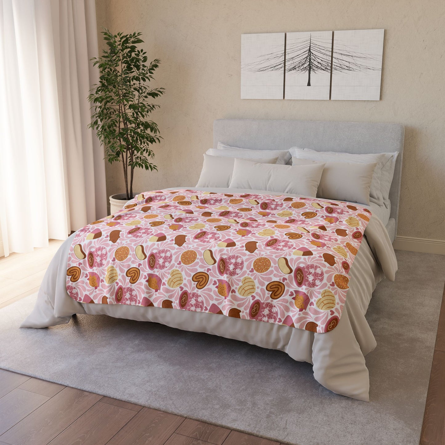 Pink Pastry Pattern Fleece Sherpa Blanket