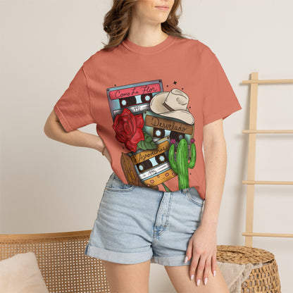 Retro Cassette & Cactus T-Shirt — 'Canción de Amor' Vintage Mexican Music Tee