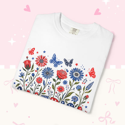 America 250th Birthday T-Shirt — July 4, 1776–2026 Patriotic Floral Tee