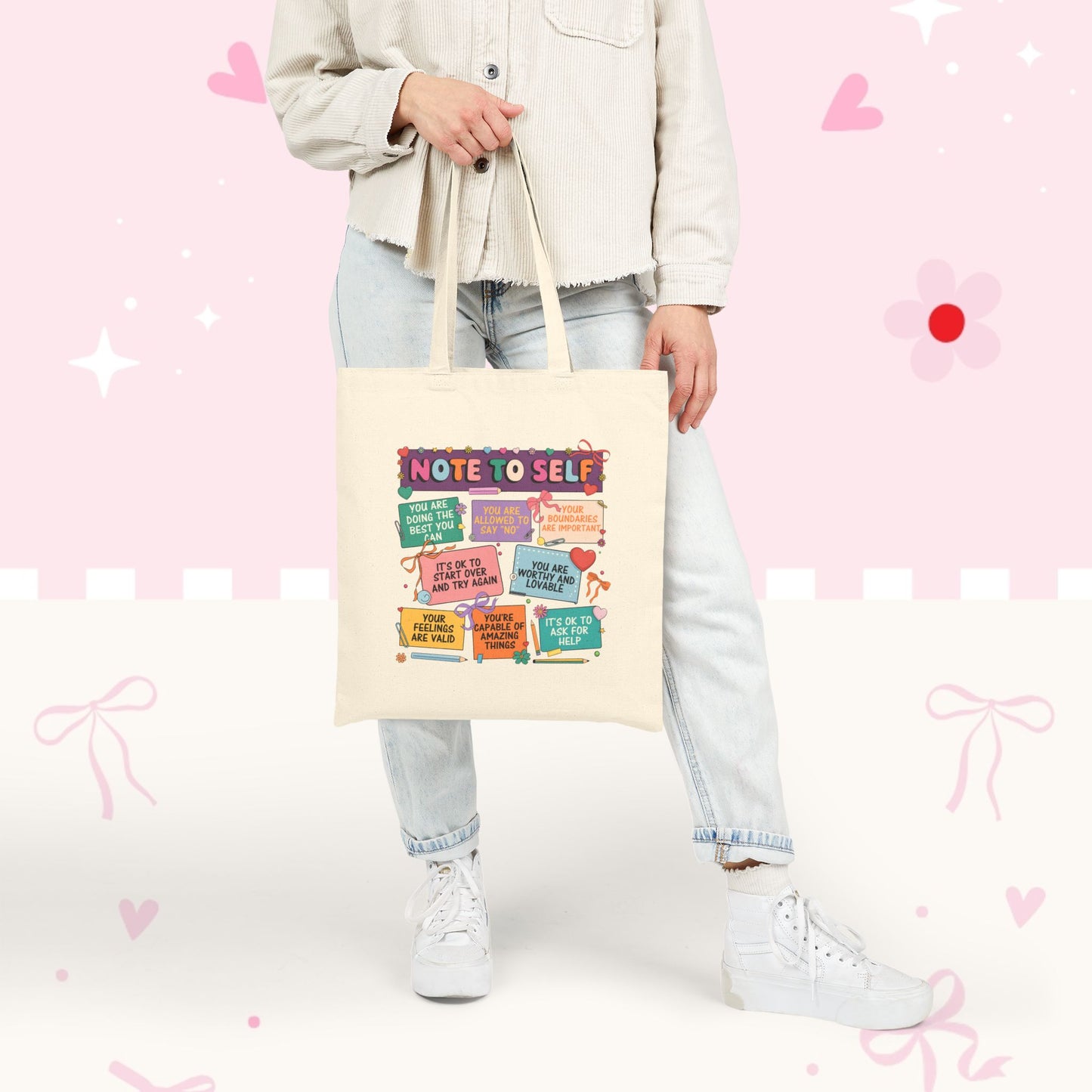Tote Bag — “Note to Self” Inspirational Reminder Canvas Tote