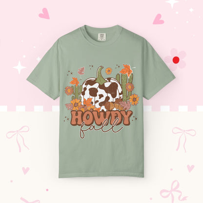 Howdy Fall T-Shirt — Cow Print Pumpkin Autumn Tee