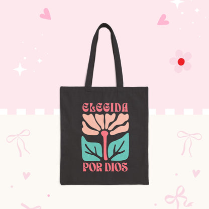 Tote Bag — «Elegida Por Dios» Floral Canvas Tote | Spanish Faith Gift