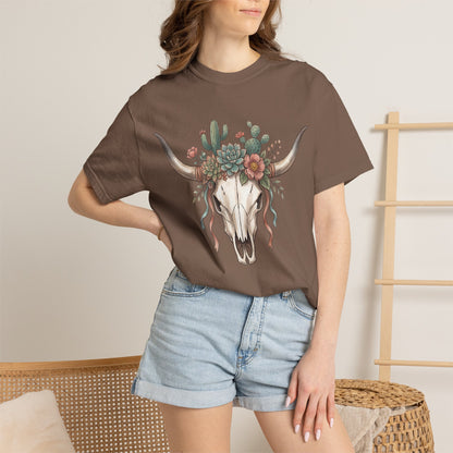 Cow Skull Floral Tee — Western Boho Cactus Graphic T-Shirt