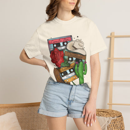 Retro Cassette & Cactus T-Shirt — 'Canción de Amor' Vintage Mexican Music Tee